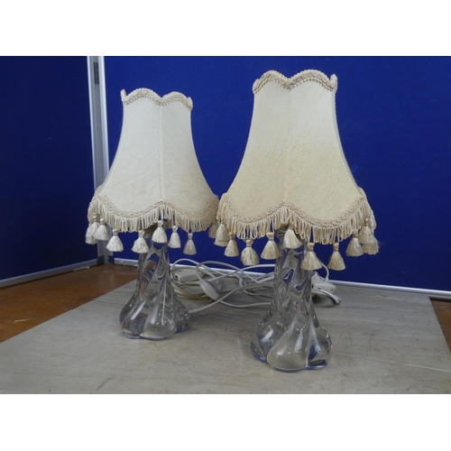 504 - A stunning pair of vintage glass twisted base table lamps.  Approx 37cm.