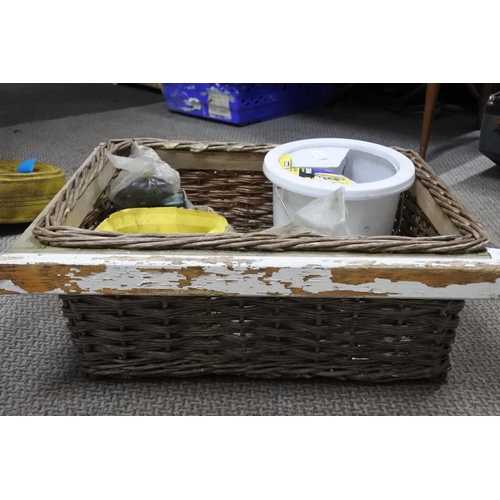 770 - A wicker storage basket and a job lot of nails etc.