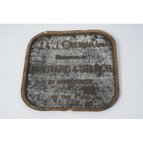 37 - A antique advertising plaque for J & J Colmans Mustard, measuring 15cm x 15cm.