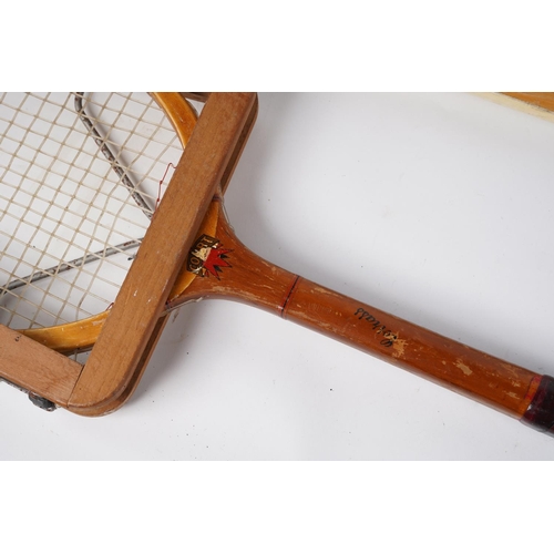 7 - A Wisden cricket bat and a vintage S S Moore, Belfast tennis racket and frame.