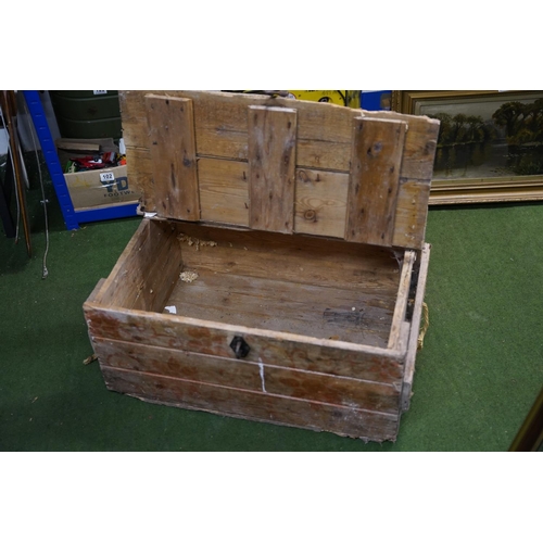 97 - An antique wooden storage crate, measuring 48cm x 34cm x 70cm.