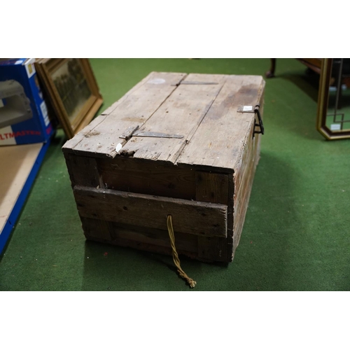 97 - An antique wooden storage crate, measuring 48cm x 34cm x 70cm.