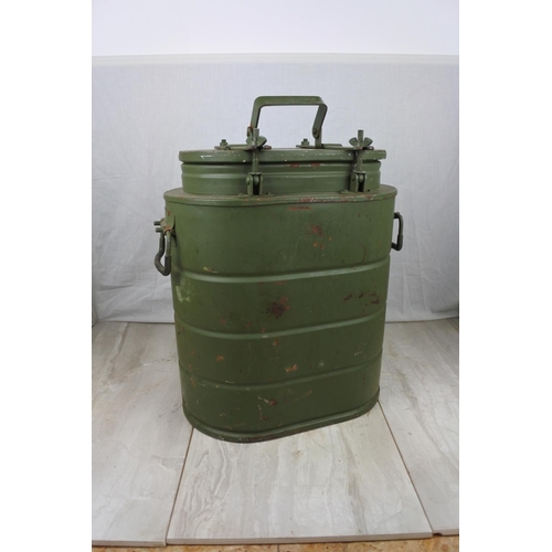 103 - A vintage metal backpack storage container, measuring 41cm x 25cm x 34cm.