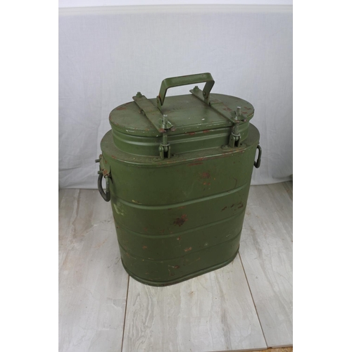 103 - A vintage metal backpack storage container, measuring 41cm x 25cm x 34cm.