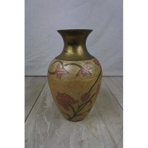 112 - A brass and painted vase, approx 24cm in height.