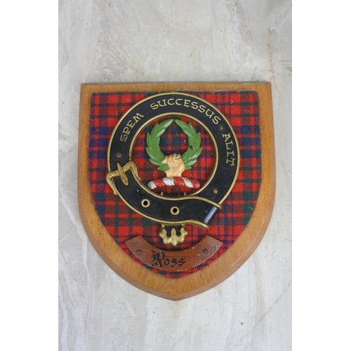 118 - A vintage Scottish themed shield plaque 'Ross - Spem Successus Alit', approx 18x20cm.