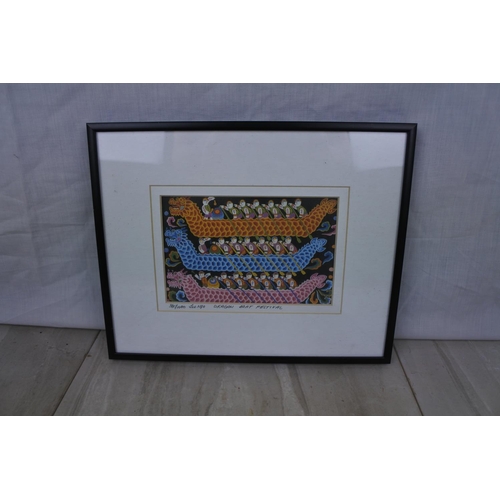 121 - A framed limited print 'Dragon Boat Festival', 365/1000, signed Lee Ngo, Approx 26x21cm.