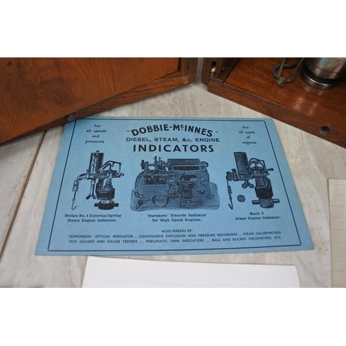 126 - An antique wooden cased Dobbie McInnes Ltd engineering 'engine indicators', Approx 30x20x22cm.