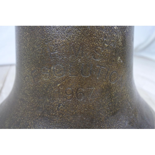 127 - A stunning large heavy bronze ships bell 'HMS Resolution dated 1967', ( missing clapper). Approx 24c... 