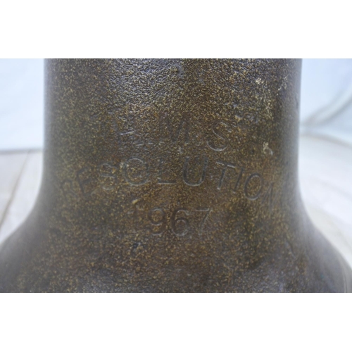 127 - A stunning large heavy bronze ships bell 'HMS Resolution dated 1967', ( missing clapper). Approx 24c... 