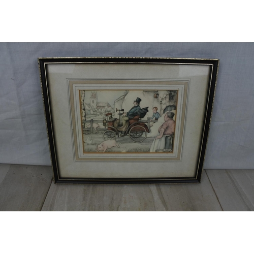 130 - A small framed antique style comical picture by Anton Pieck, Approx 27x22cm.