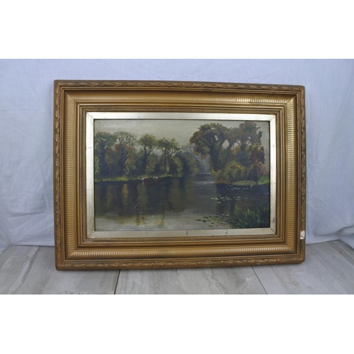 133 - A gilt framed oil painting, unsigned. M Carson picture frames Belfast, Approx 41x56cm.