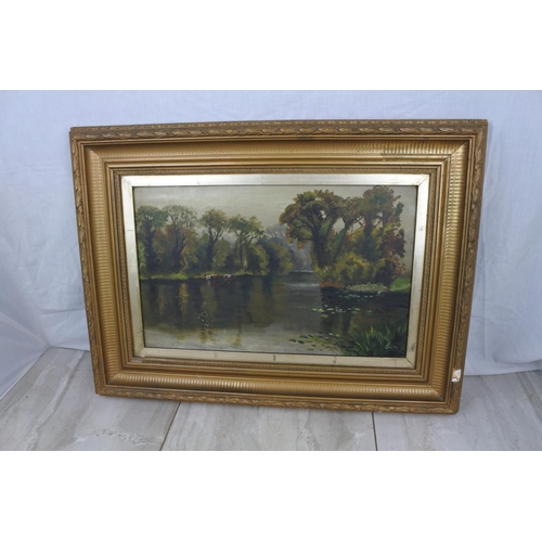 133 - A gilt framed oil painting, unsigned. M Carson picture frames Belfast, Approx 41x56cm.