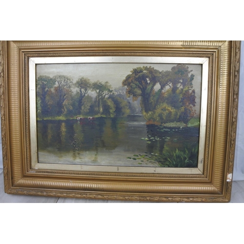 133 - A gilt framed oil painting, unsigned. M Carson picture frames Belfast, Approx 41x56cm.