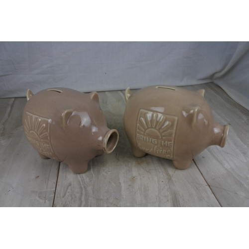 141 - Two 'Bring me Sunshine' ceramic pig money boxes.