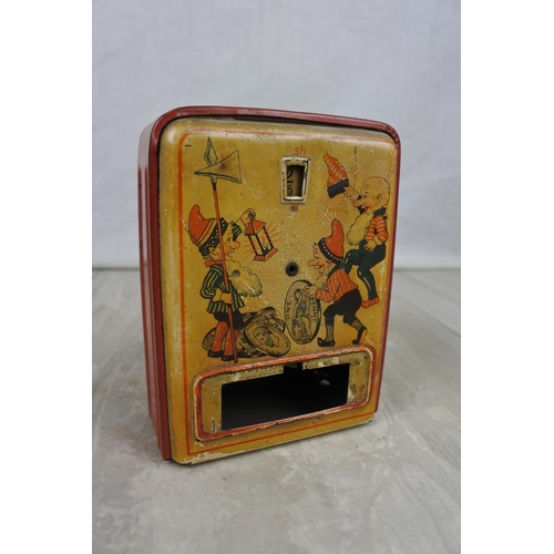 152 - A vintage tin plate money box (a/f).