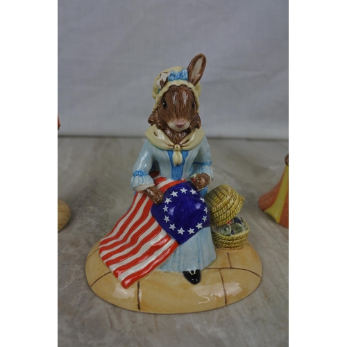 161 - Three Royal Doulton Bunnykin ornaments Betsy Ross (a/f), Juliet Bunnykins and Congratulations Bunnyk... 