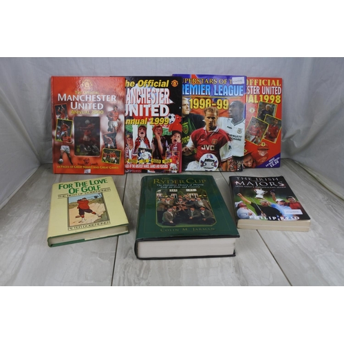 172 - A lot of Manchester United annuals and three Golfing themed books.