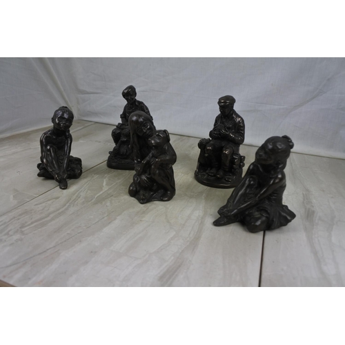 186 - A set of five bronze finish ornamental figures.