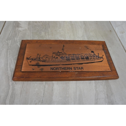 190 - A wooden and copper 'Northern Star' ships plaque, Approx 19x10cm.