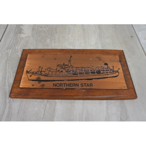 190 - A wooden and copper 'Northern Star' ships plaque, Approx 19x10cm.