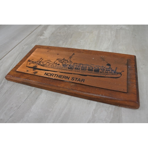 190 - A wooden and copper 'Northern Star' ships plaque, Approx 19x10cm.