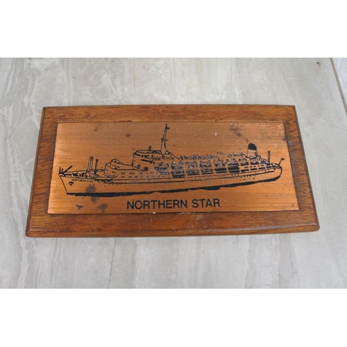 190 - A wooden and copper 'Northern Star' ships plaque, Approx 19x10cm.