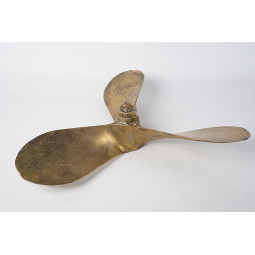 203 - A stunning solid brass propellor, Approx 40cm in diameter.