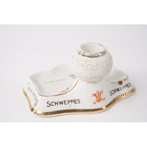 296 - A stunning antique advertisement match-striker / ashtray for Schweppes Soda Water, reading, ' Schwep... 