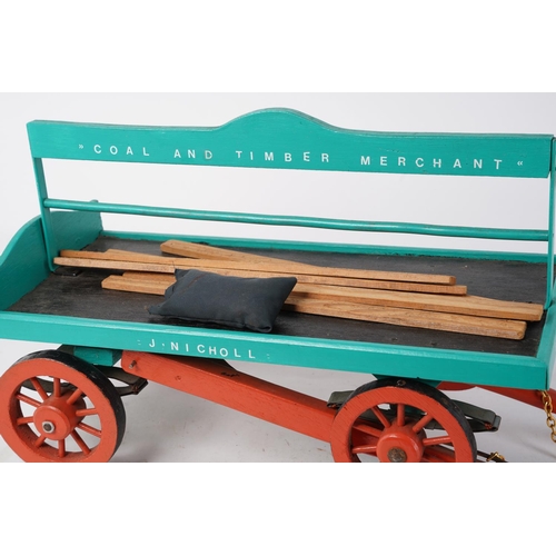 332 - A stunning handmade J Nicholl - Coal and Timber Merchant ornamental wooden cart.