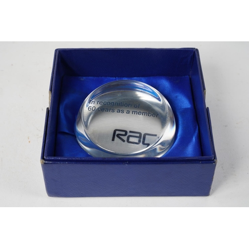 357 - A boxed RAC paperweight.