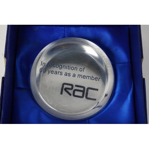 357 - A boxed RAC paperweight.