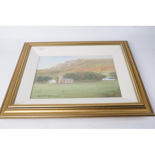 369 - A gilt framed painting of a church signed by the artist Iris Houmann 1998.