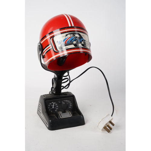 374 - A Fase vintage table lamp in the style of a red racing helmet, measuring 35cm tall.