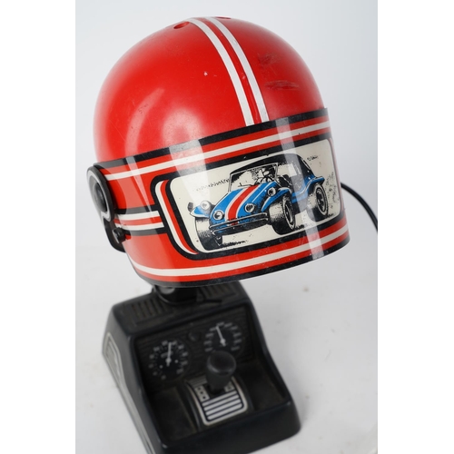 374 - A Fase vintage table lamp in the style of a red racing helmet, measuring 35cm tall.