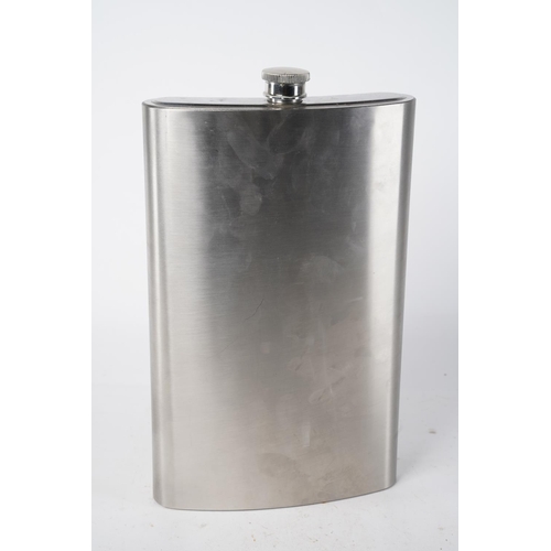 376 - A large stainless steel hip flask, 29cm tall.