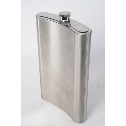 376 - A large stainless steel hip flask, 29cm tall.