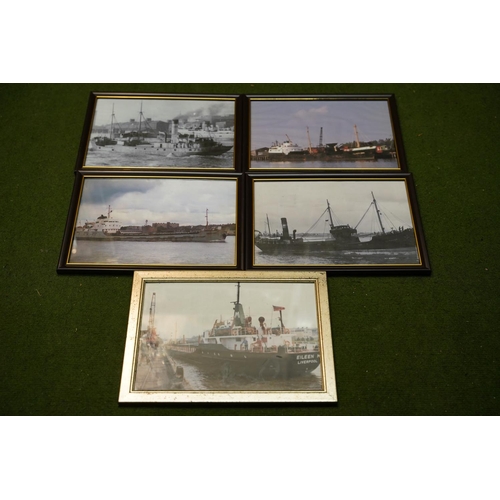 385 - Five vintage framed photographs of fishing vessels.