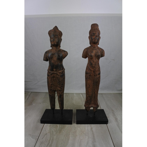 428 - A pair of bronzed effect statues, measuring 46cm tall.