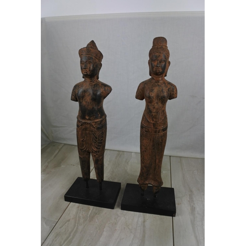 428 - A pair of bronzed effect statues, measuring 46cm tall.