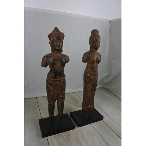 428 - A pair of bronzed effect statues, measuring 46cm tall.