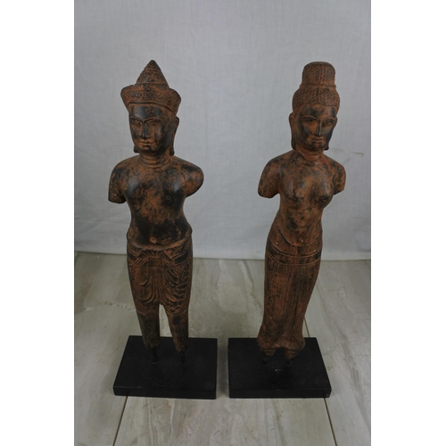 428 - A pair of bronzed effect statues, measuring 46cm tall.