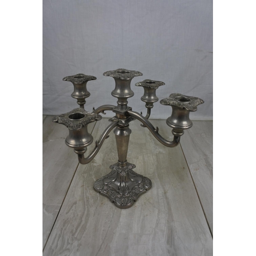 430 - A five branch silver plated candelabra.