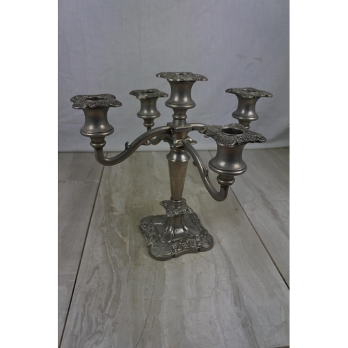 430 - A five branch silver plated candelabra.