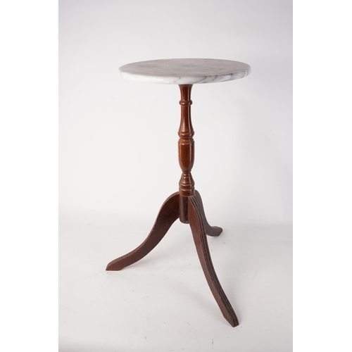 574 - A mahogany based wine table with marble top.