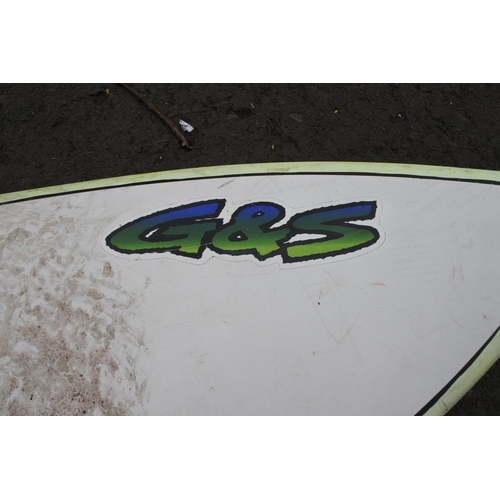 752 - A G & S surf board.