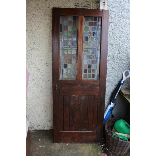 757 - An antique door with stained glass panels, salvaged from the Atlantic Bar/ Londonderry Hotel Portsuh... 