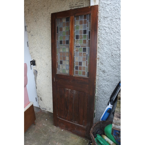 757 - An antique door with stained glass panels, salvaged from the Atlantic Bar/ Londonderry Hotel Portsuh... 