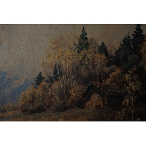 1169 - A vintage framed print of a mountain scene.