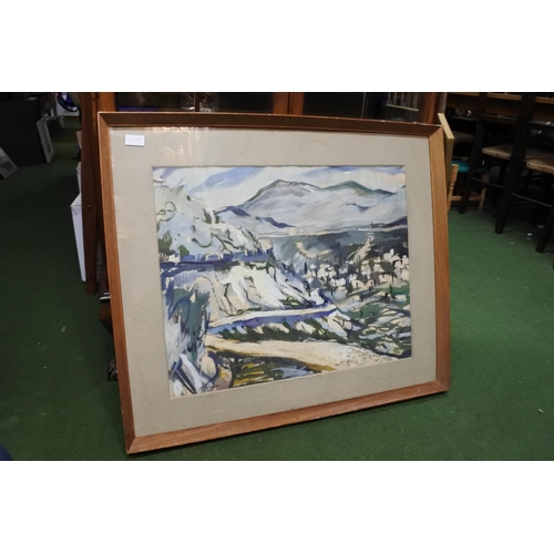 1174 - A large vintage oak framed watercolour 'Croatian Landscape' signed by artist Terry McGlynn 1955, App... 